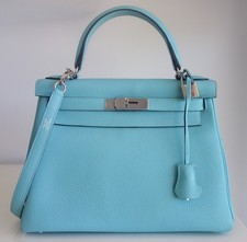 Sac Hermes Kelly 28 bleu atoll
